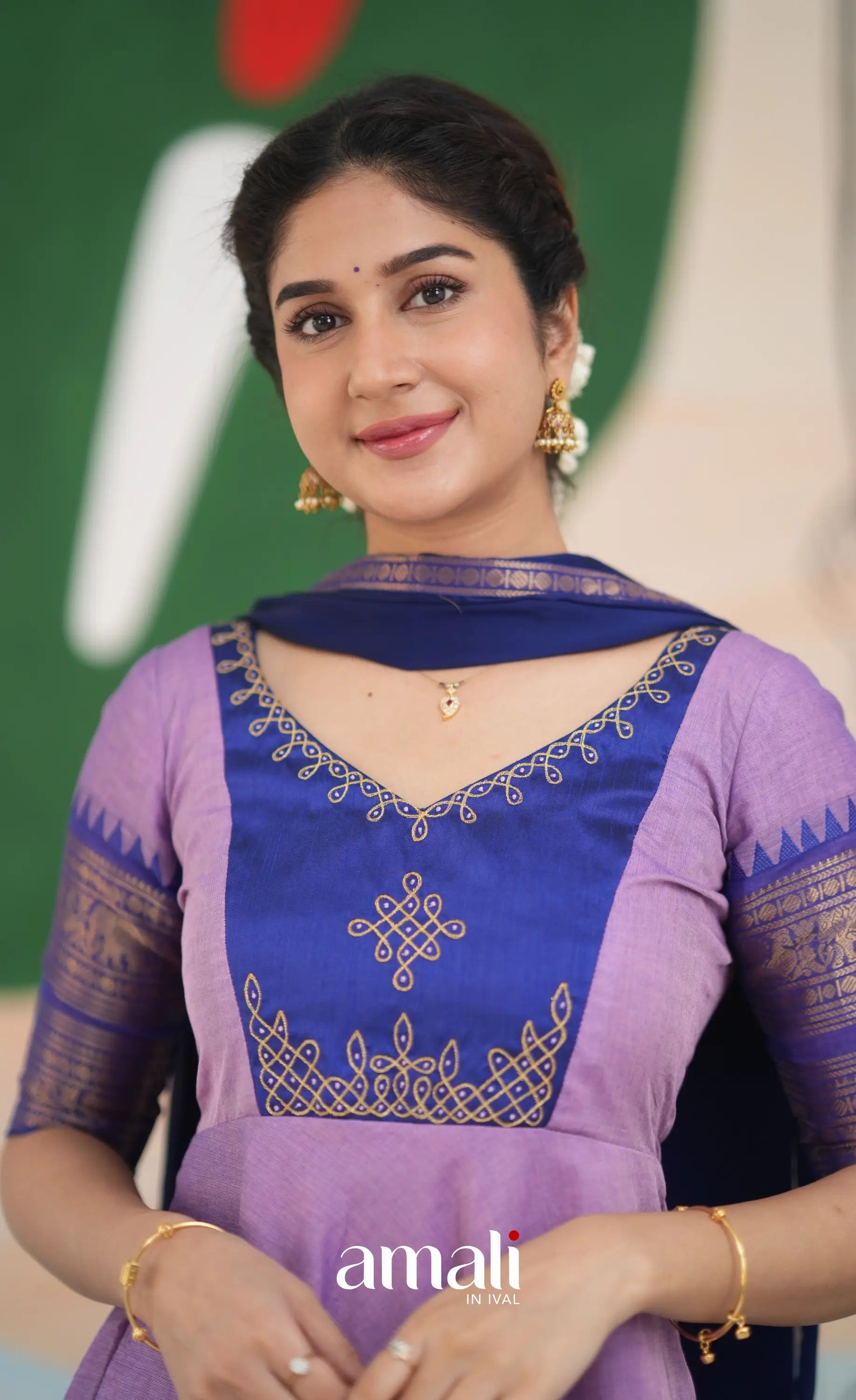 Lavender and Dark Blue Cotton Anarkali Anarkalis