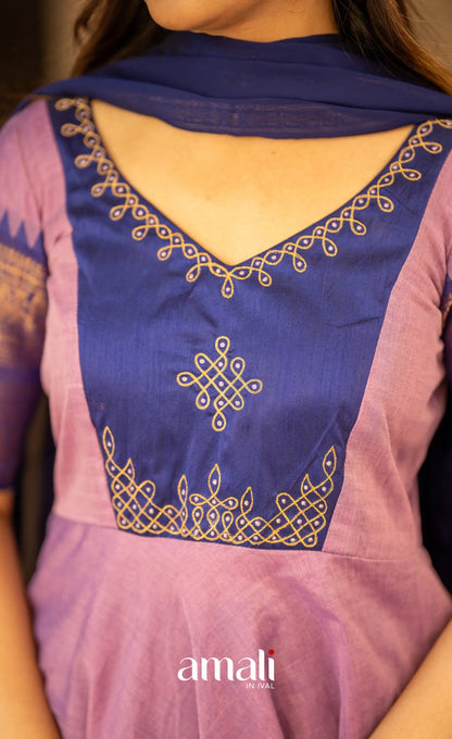 Lavender and Dark Blue Cotton Anarkali Anarkalis