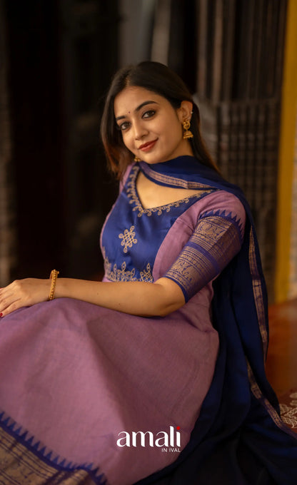 Lavender and Dark Blue Cotton Anarkali Anarkalis