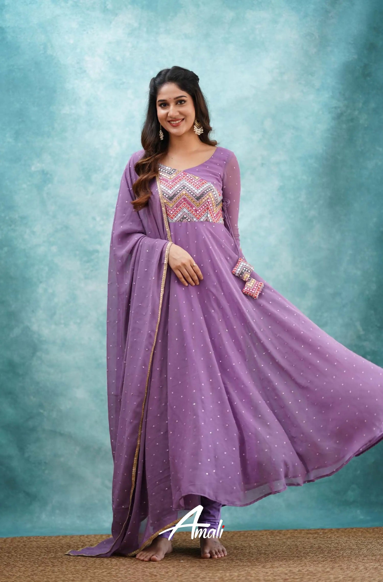 Lavender Lilac Georgette Anarkali Anarkalis