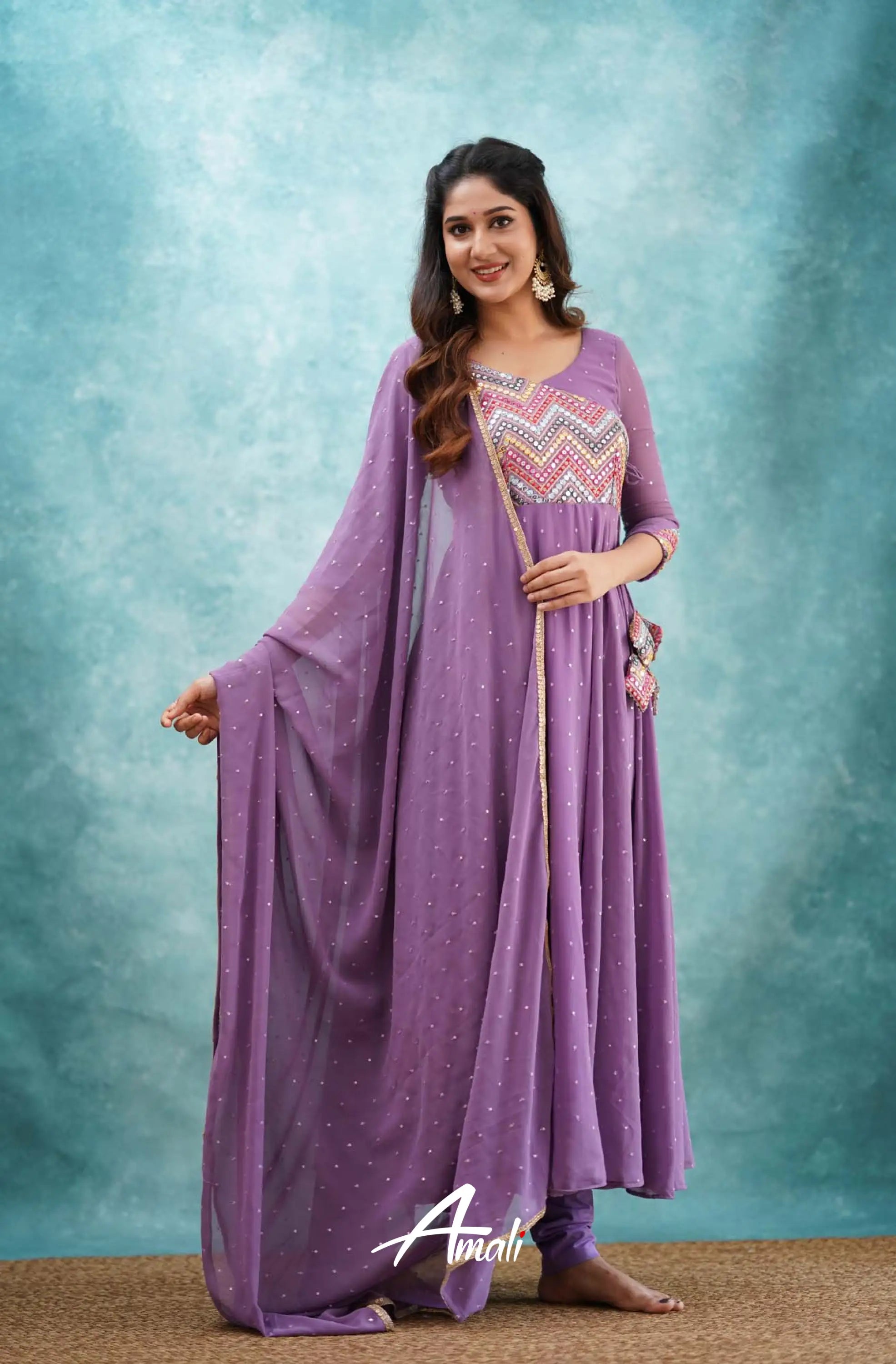 Lavender Lilac Georgette Anarkali Anarkalis