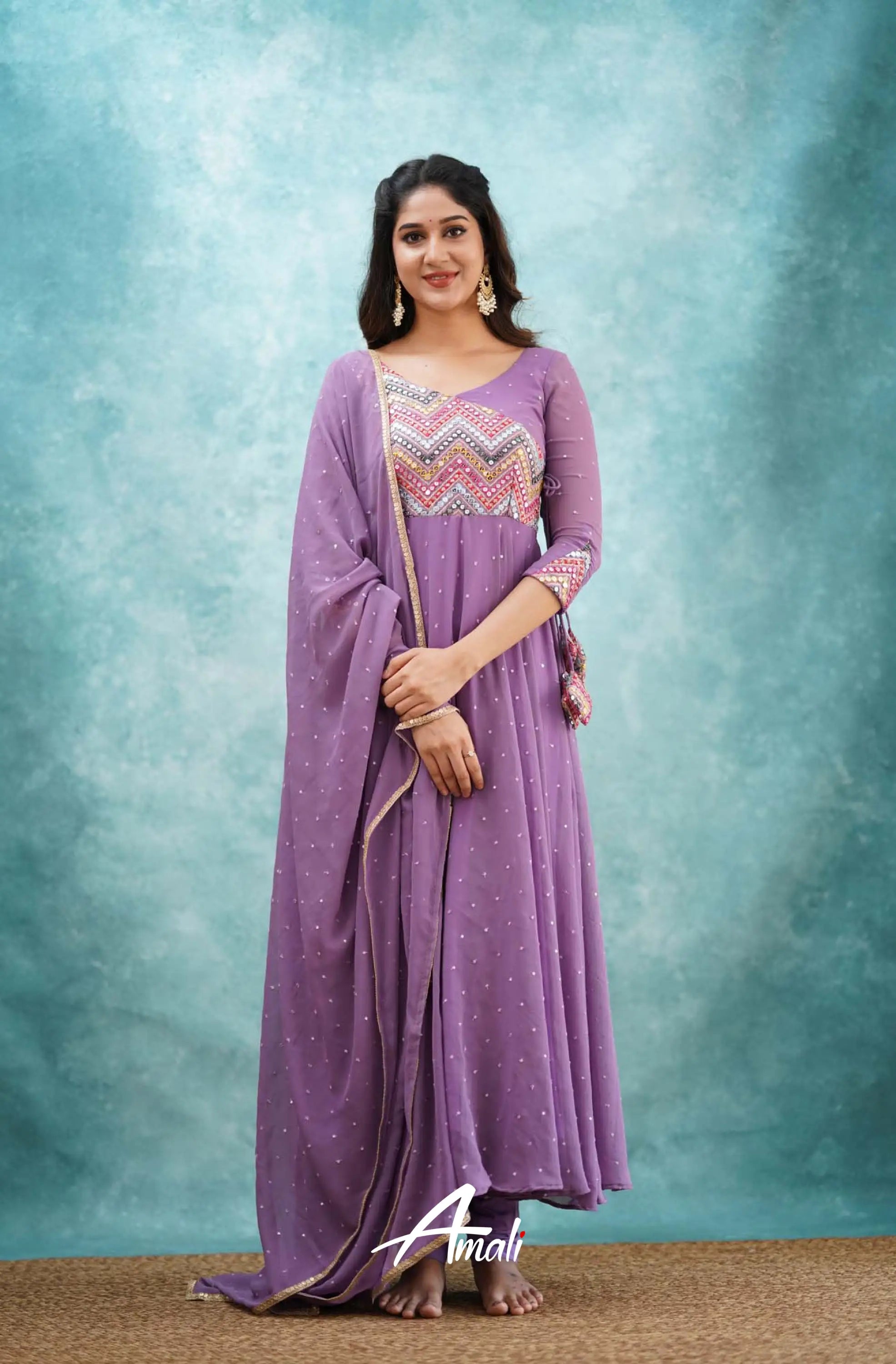 Lavender Lilac Georgette Anarkali Anarkalis