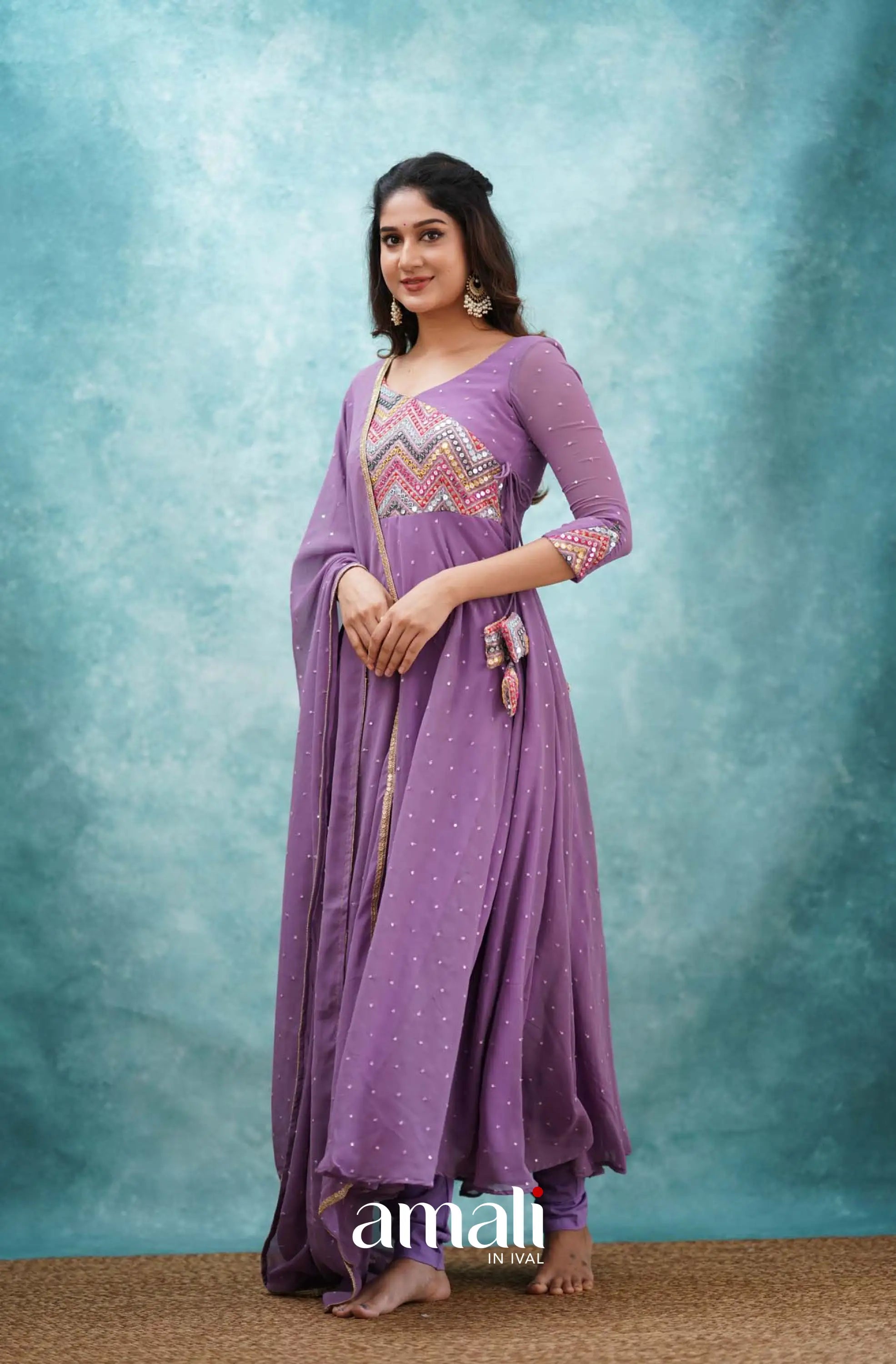 Lavender Lilac Georgette Anarkali Anarkalis
