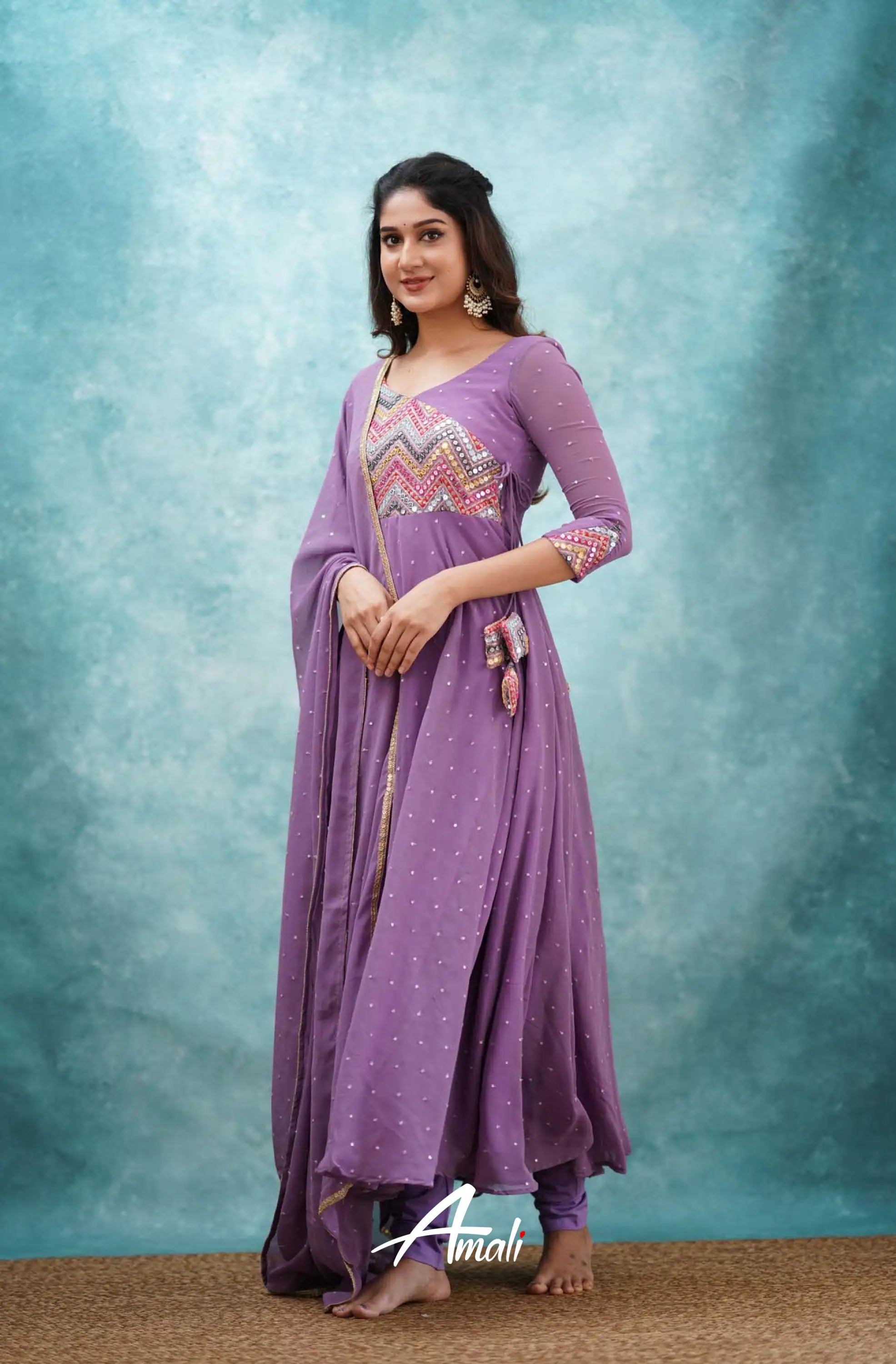 Lavender Lilac Georgette Anarkali Anarkalis