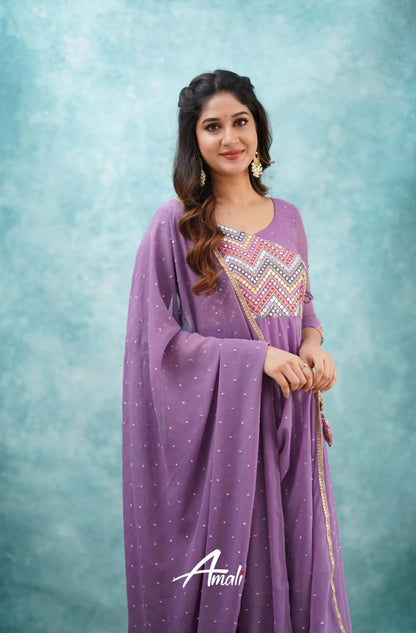 Lavender Lilac Georgette Anarkali Anarkalis