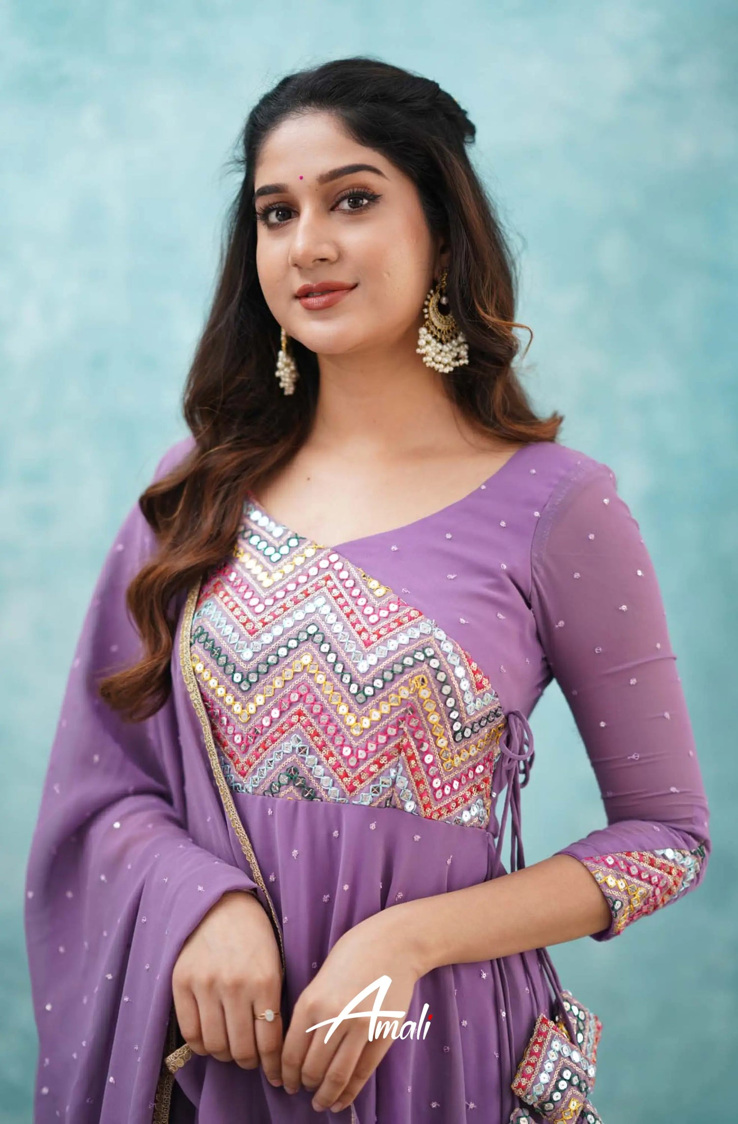 Lavender Lilac Georgette Anarkali Anarkalis