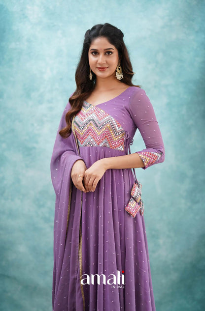 Lavender Lilac Georgette Anarkali Anarkalis