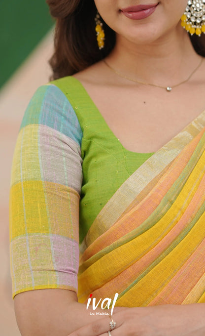 Leaf green with Yellow cotton Halfsaree Half Sarees