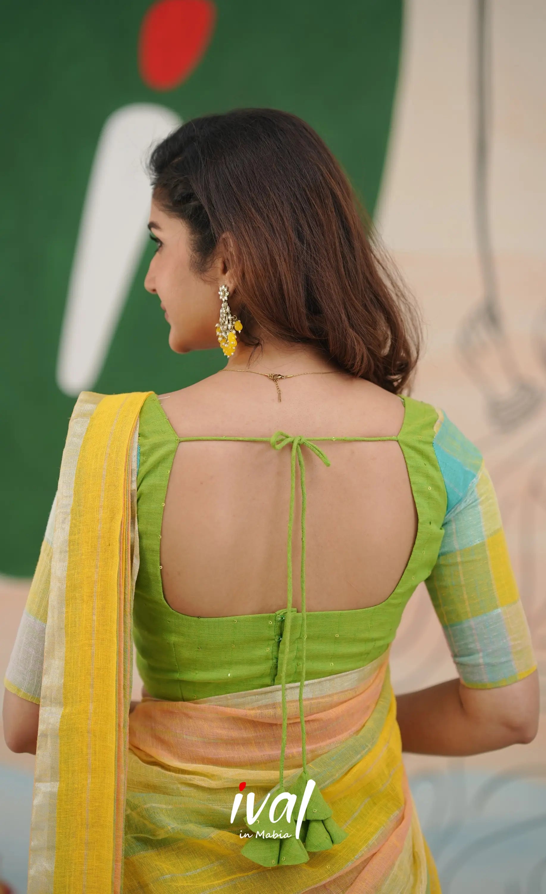 Leaf green with Yellow cotton Halfsaree Half Sarees