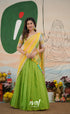 Leaf green with Yellow cotton Halfsaree Half Sarees