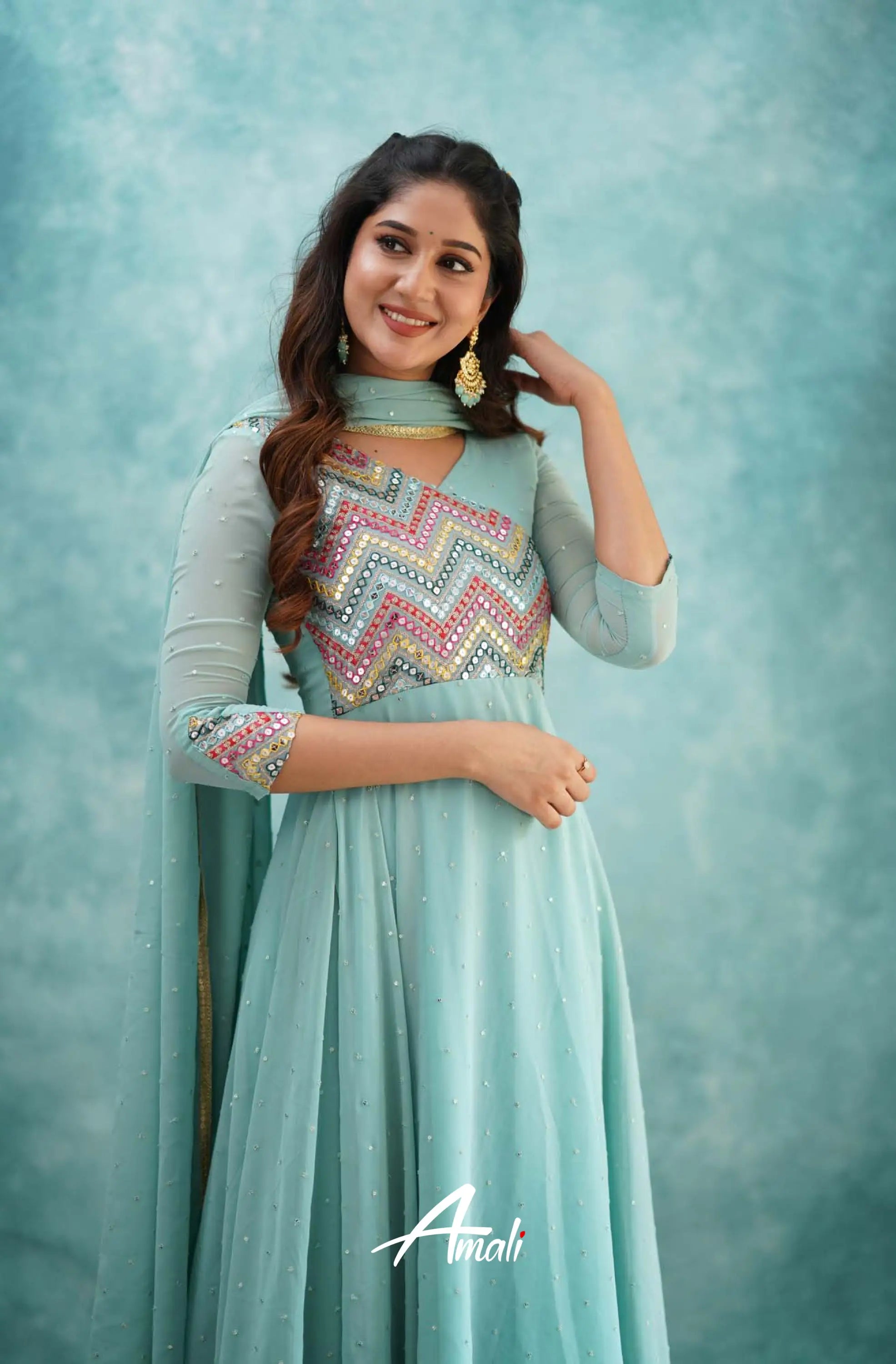 Light Blue Georgette Anarkali Anarkalis