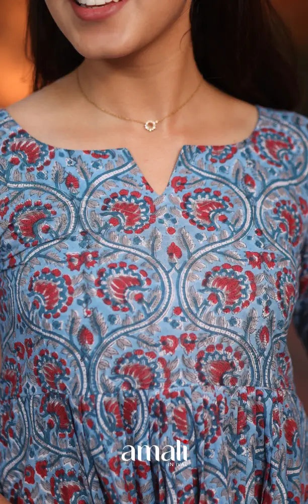 Light Blue Jaipur Hand Block-Printed Short Top - salwar