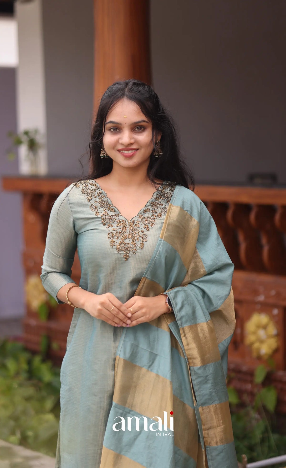 Light Blue Tissue Blend Salwar Set - salwar