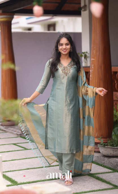 Light Blue Tissue Blend Salwar Set - salwar