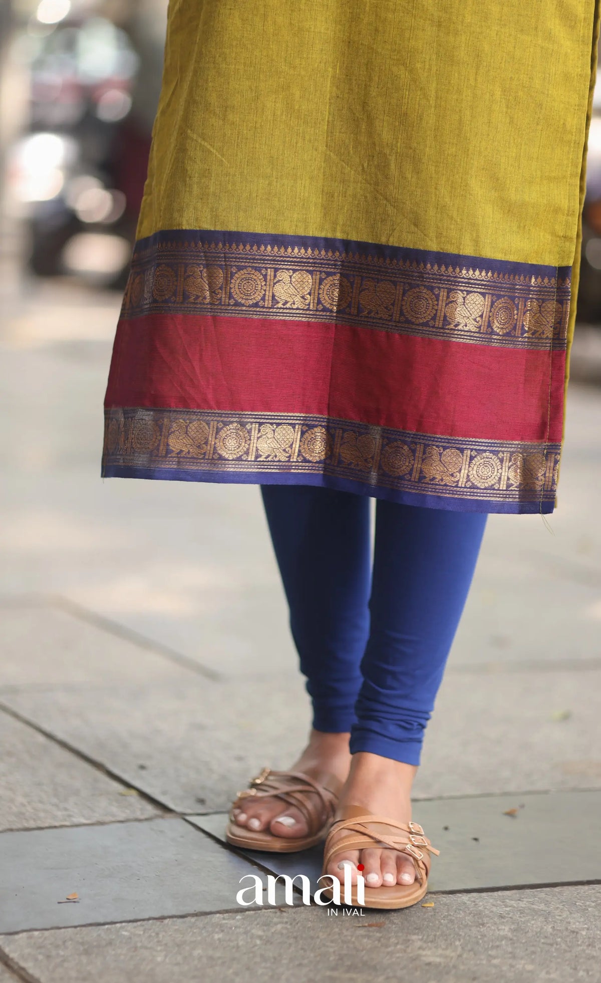 Light Green abd Royal Blue Chettinad Cotton Salwar Set - salwar