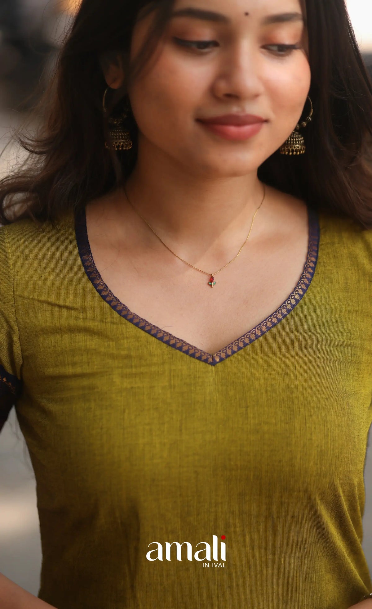 Light Green abd Royal Blue Chettinad Cotton Salwar Set - salwar
