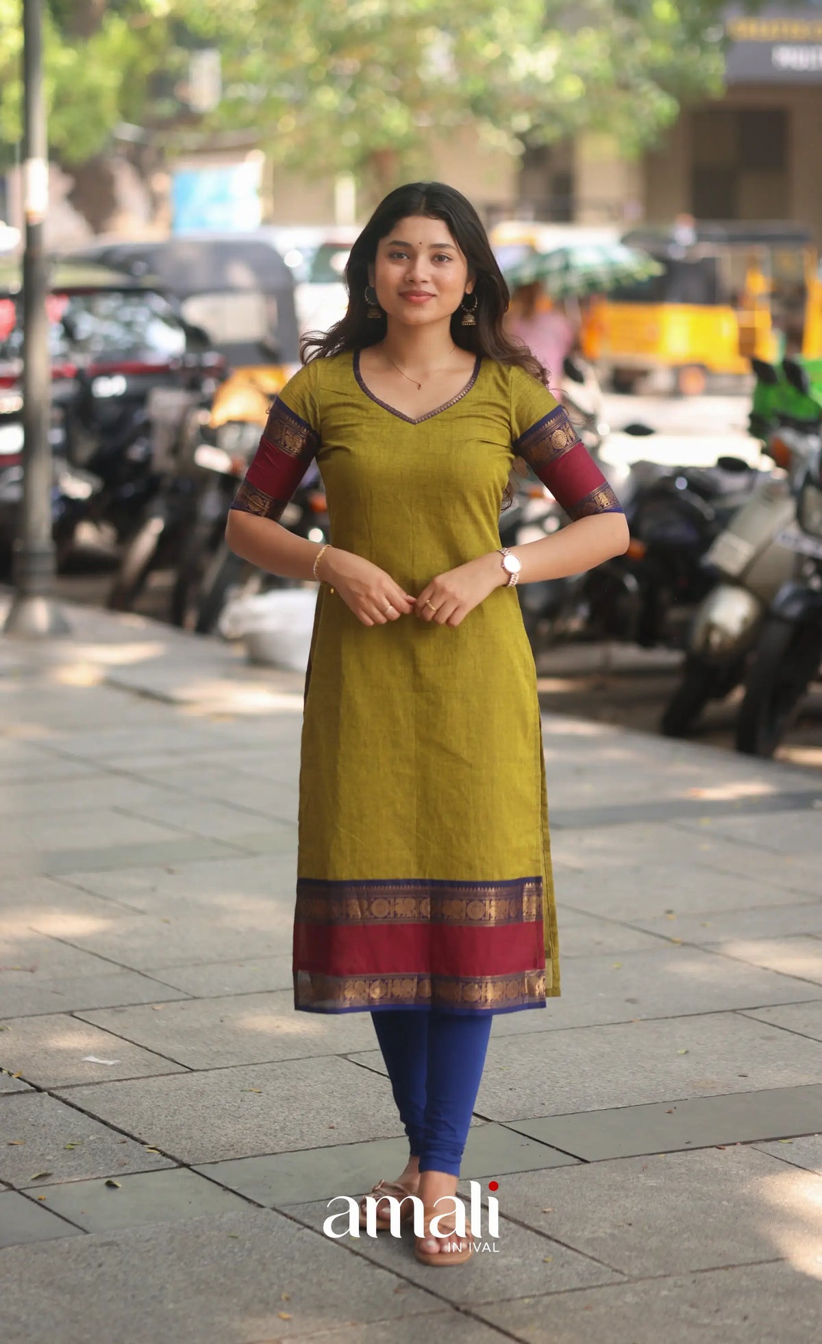 Light Green abd Royal Blue Chettinad Cotton Salwar Set - salwar