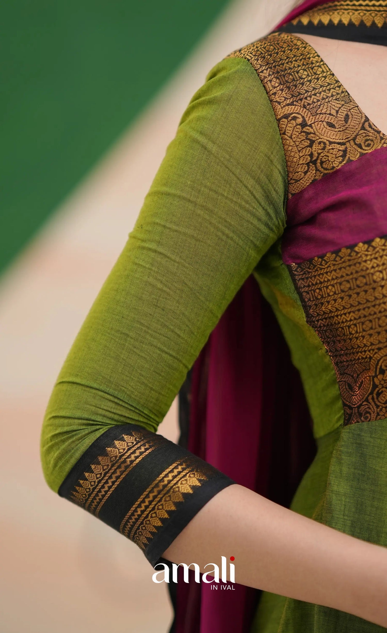 Light green and Magenta pink Chettinad Cotton Anarkali - Anarkalis