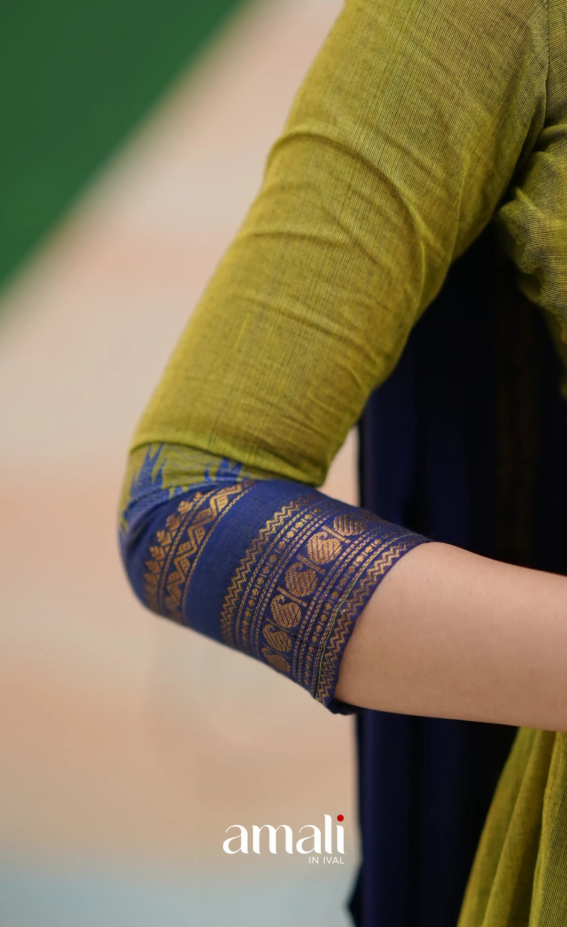 Light green and Royal blue Chettinad Cotton Anarkali - Anarkalis