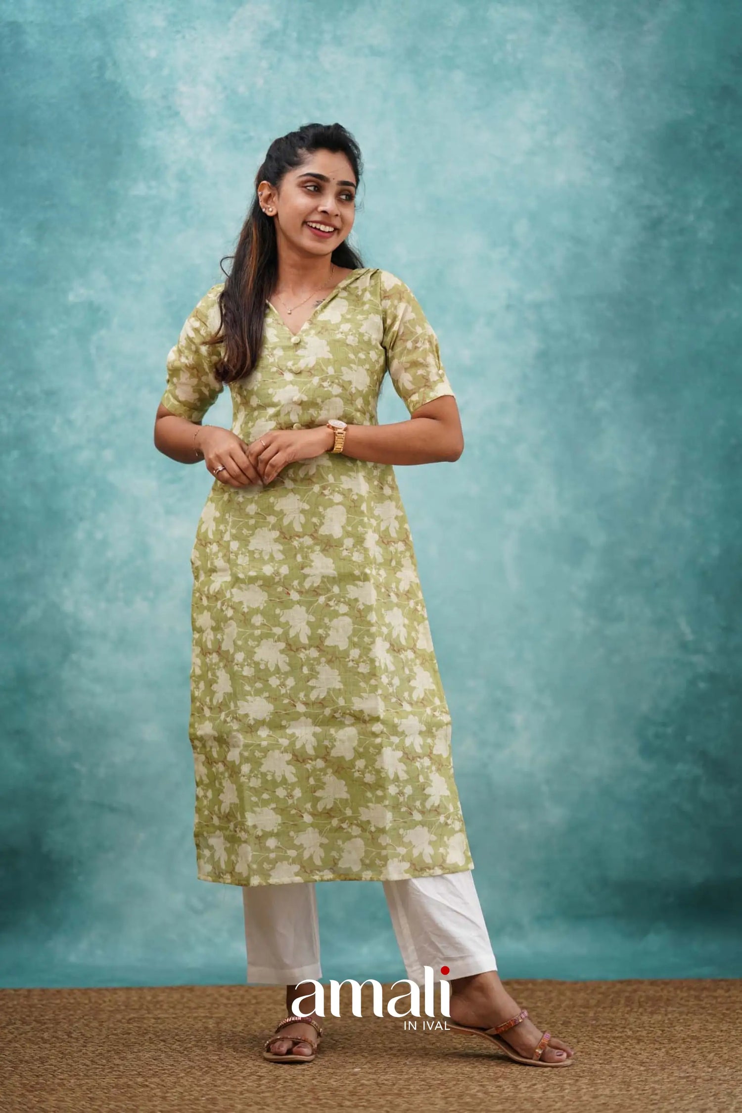 Light Green Semi Linen Co-ord Set Co-ord sets