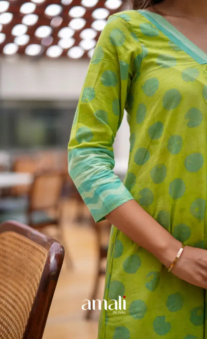 Light Green shades Jaipur Cotton A-line Salwar Set - salwar