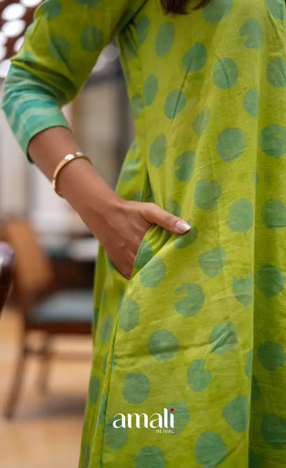 Light Green shades Jaipur Cotton A-line Salwar Set - salwar