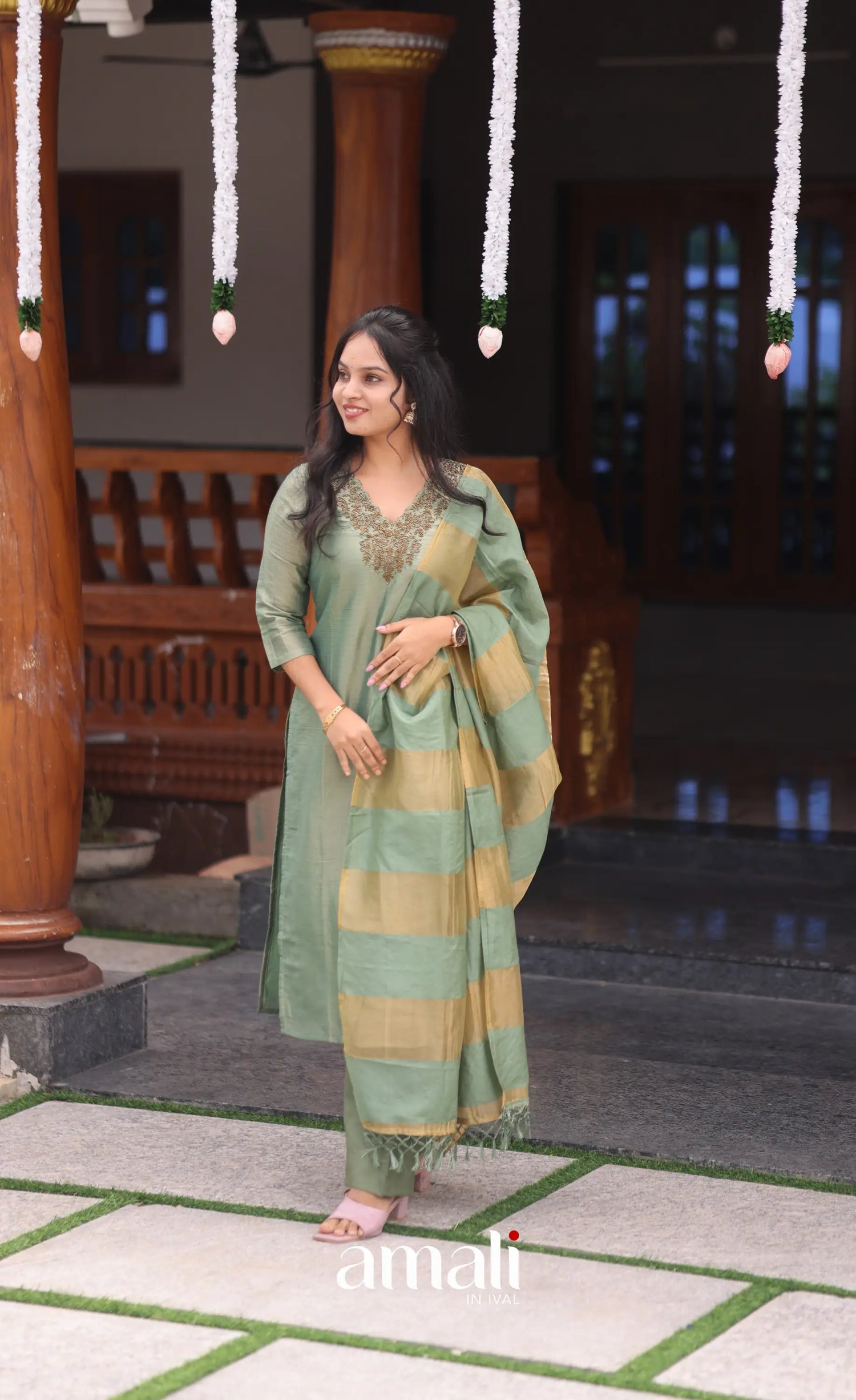 Light green Tissue Blend Salwar Set - salwar