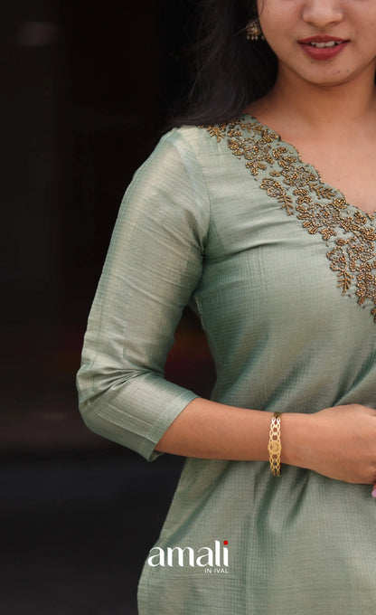 Light green Tissue Blend Salwar Set - salwar