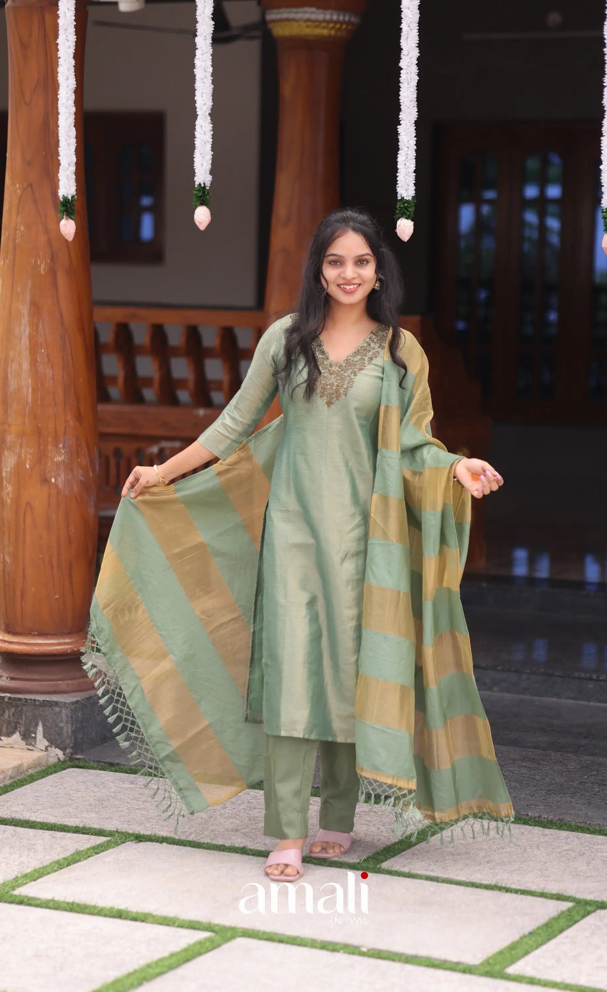 Light green Tissue Blend Salwar Set - salwar