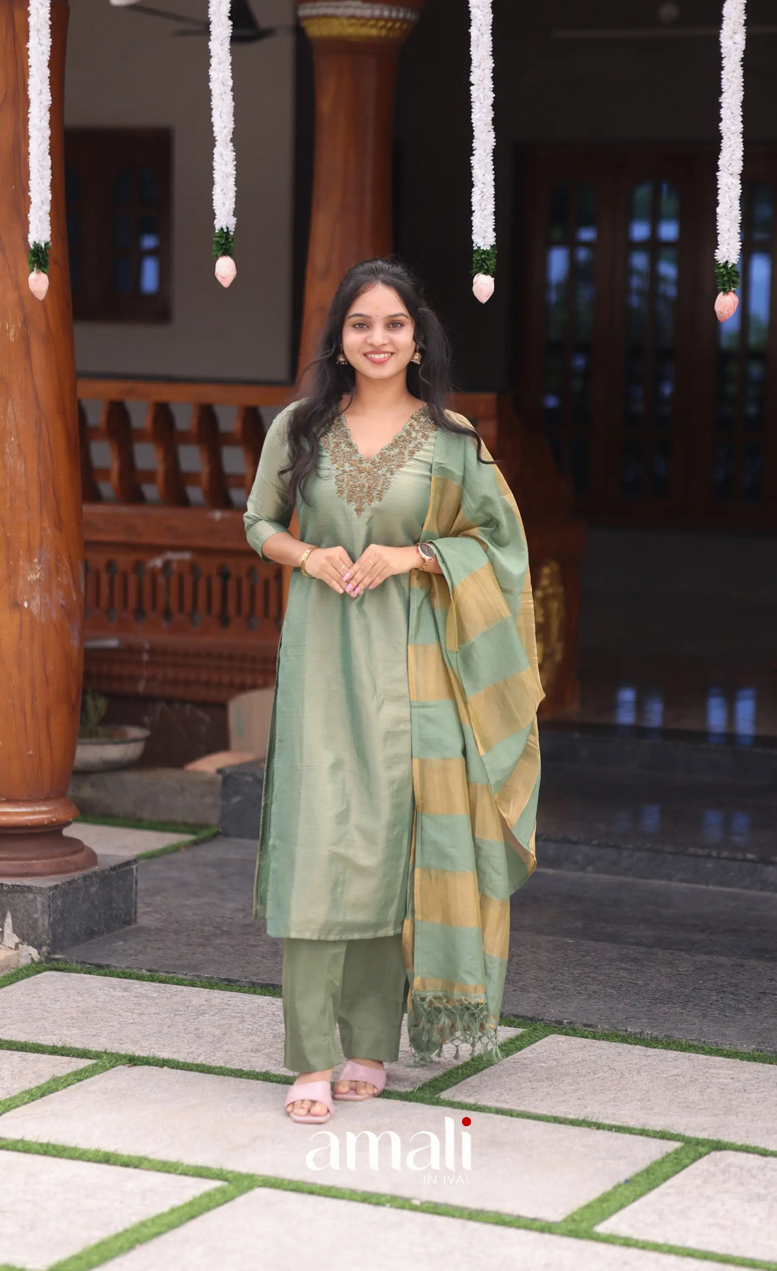 Light green Tissue Blend Salwar Set - salwar