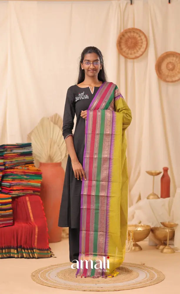 Light Henna Green With Multicolours Chettinad Cotton Dupatta salwar