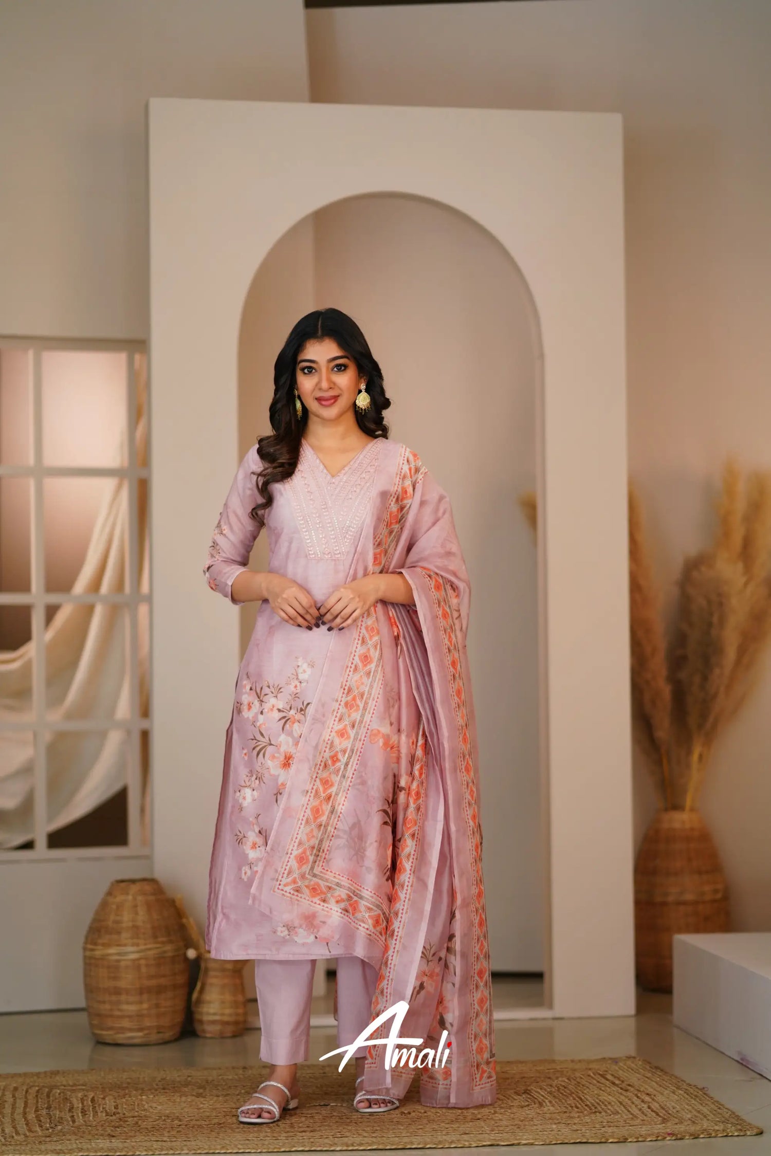 Light Mauve Linen Cotton Salwar Anarkalis