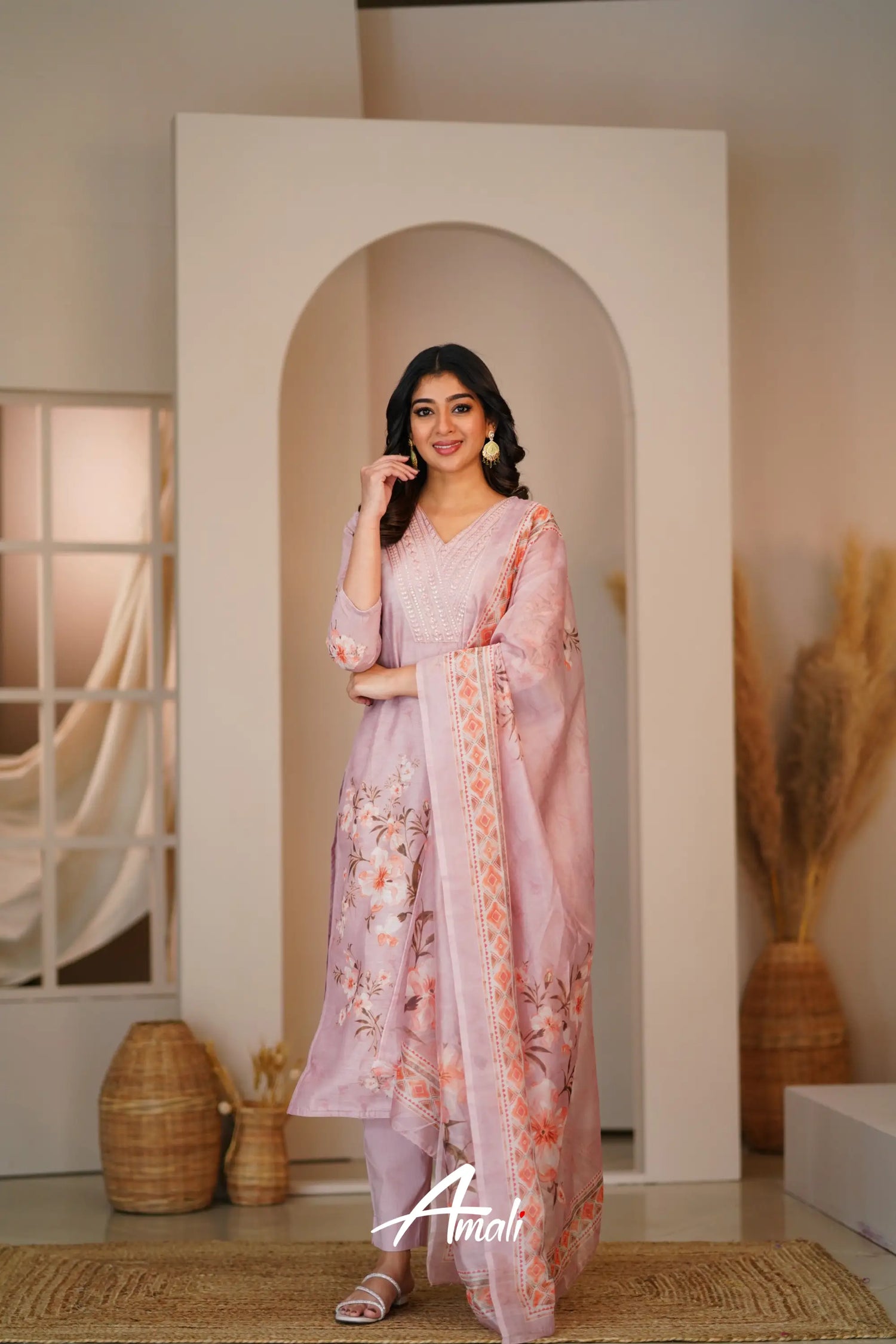 Light Mauve Linen Cotton Salwar Anarkalis