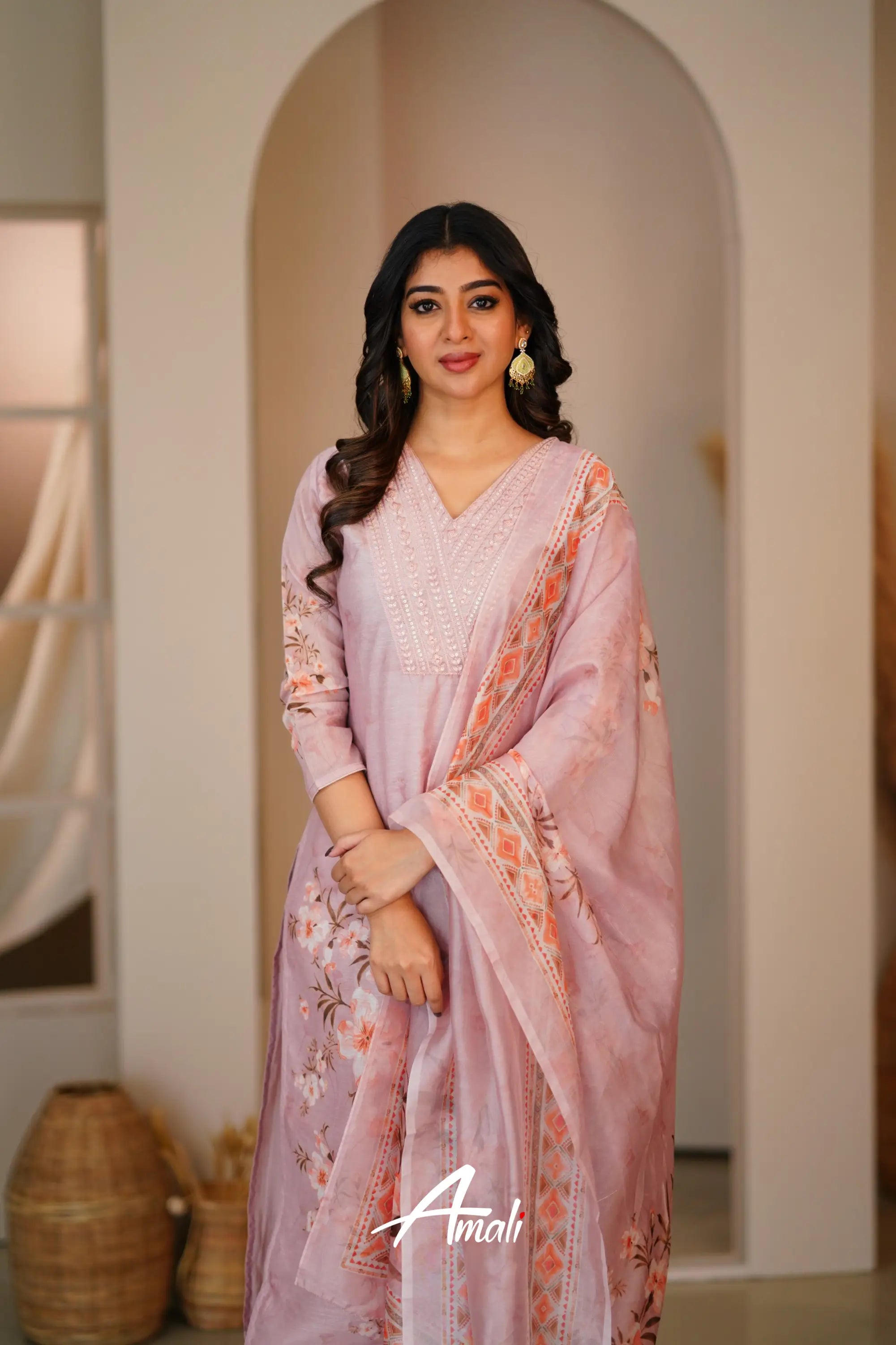 Light Mauve Linen Cotton Salwar Anarkalis