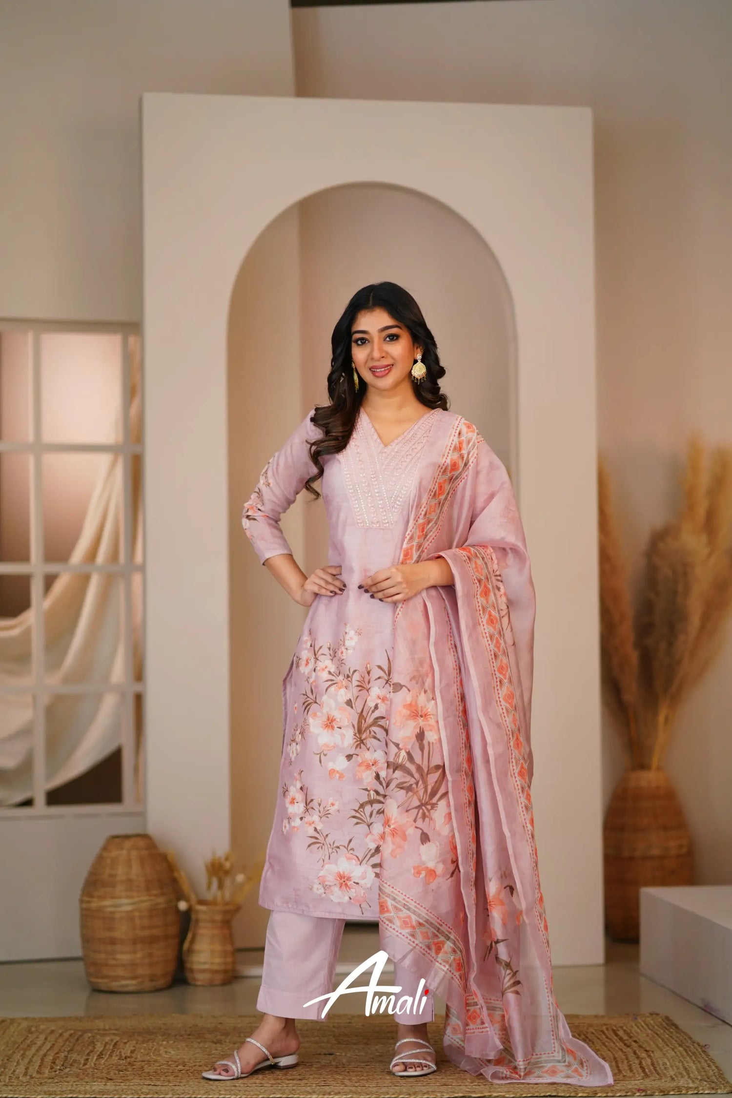 Light Mauve Linen Cotton Salwar Anarkalis