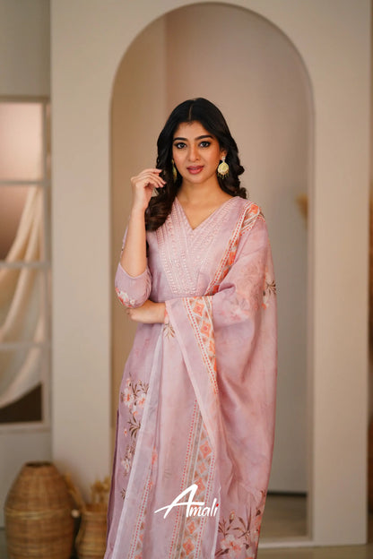 Light Mauve Linen Cotton Salwar Anarkalis