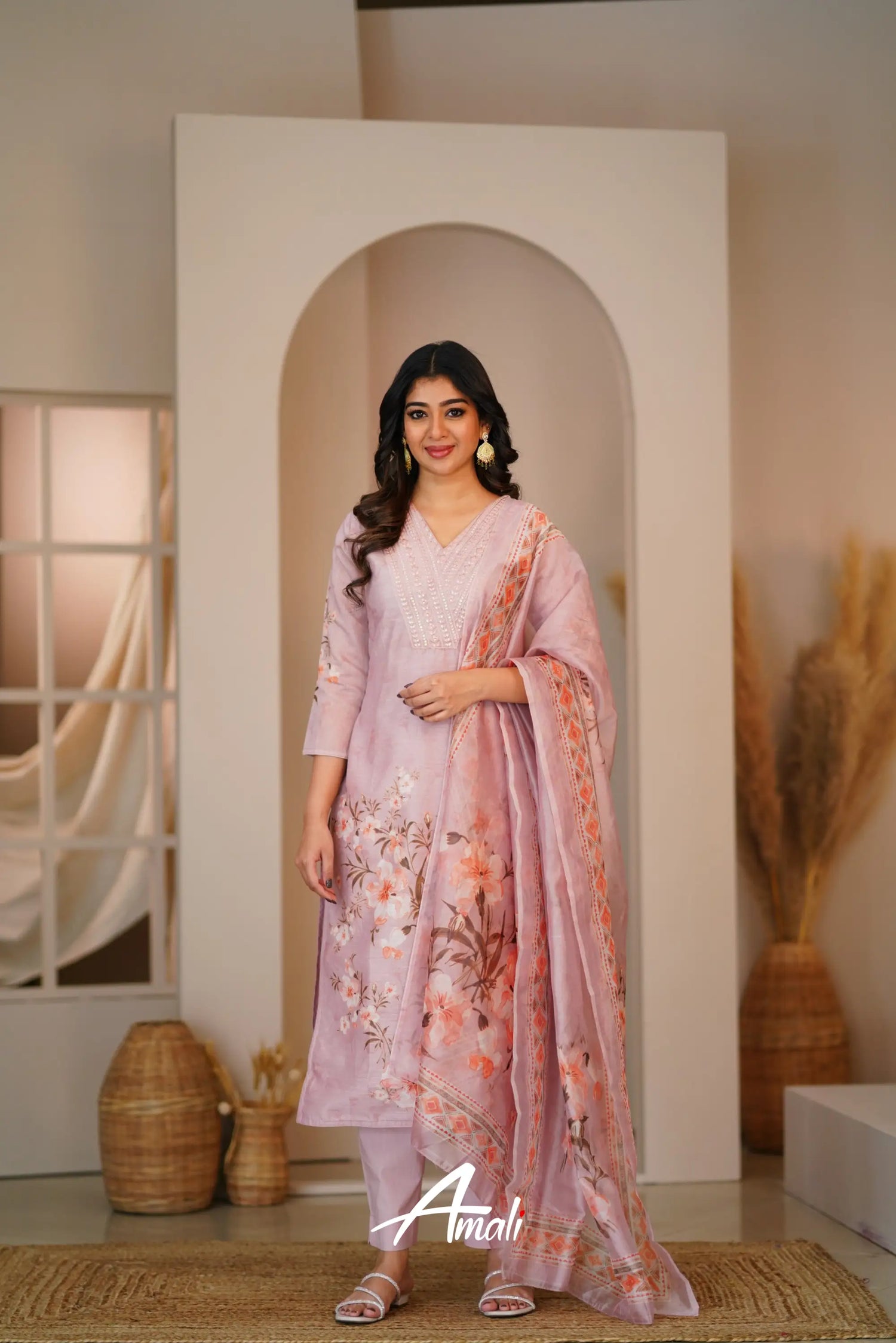 Light Mauve Linen Cotton Salwar Anarkalis