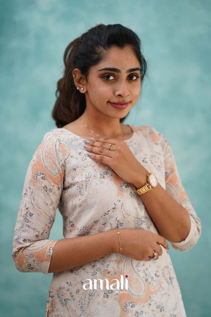 Light Peach Semi Linen Co-ord Set Co-ord sets