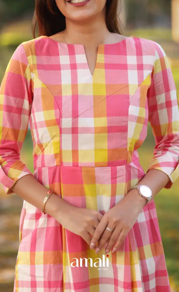 Light Pink Checks Indo Western Dress - salwar