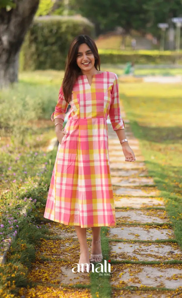 Light Pink Checks Indo Western Dress - salwar