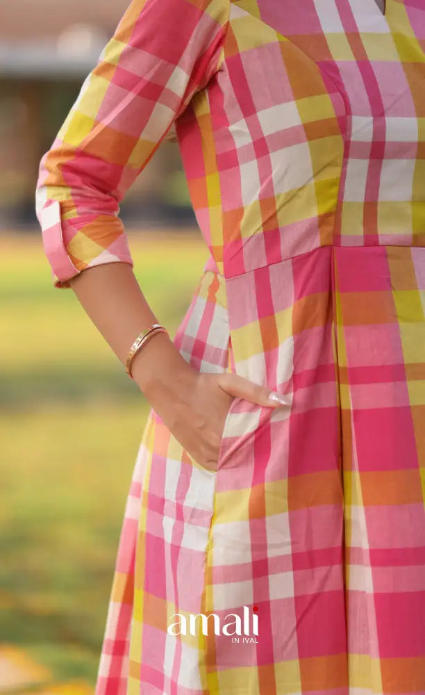 Light Pink Checks Indo Western Dress - salwar