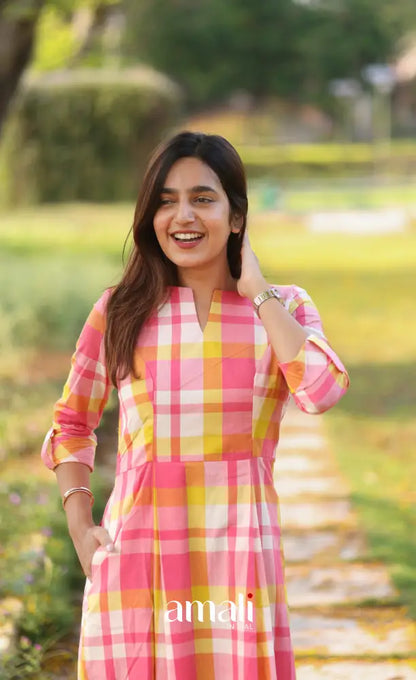 Light Pink Checks Indo Western Dress - salwar