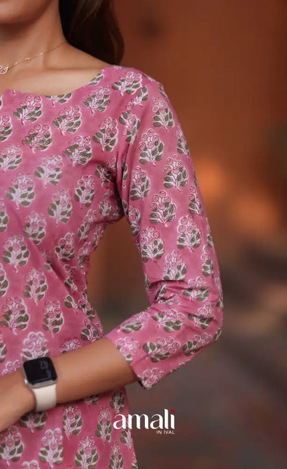 Light Pink Jaipur Hand Block-Printed Short Top - salwar