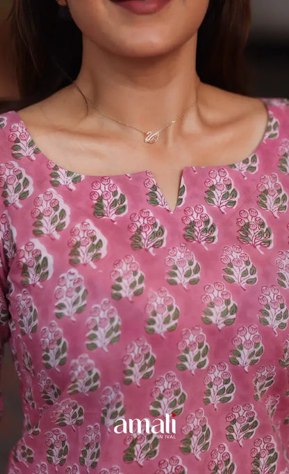 Light Pink Jaipur Hand Block-Printed Short Top - salwar