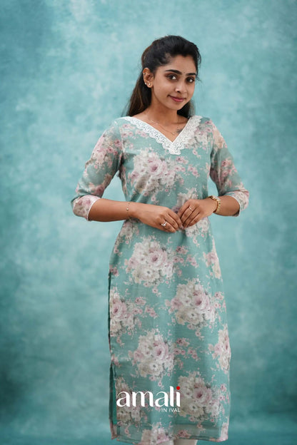 Light Teal Semi Linen Co-ord Set Co-ord sets