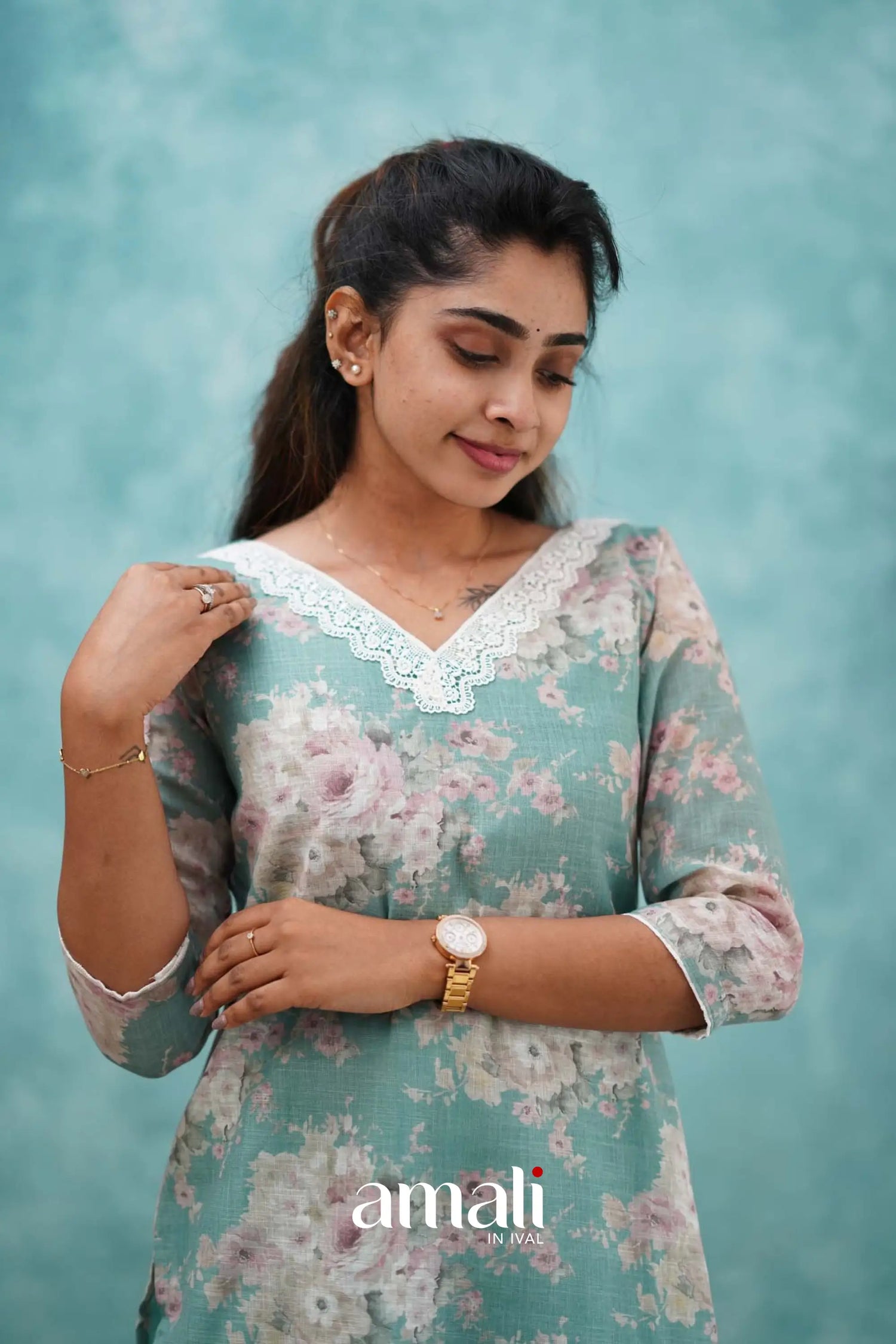 Light Teal Semi Linen Co-ord Set Co-ord sets