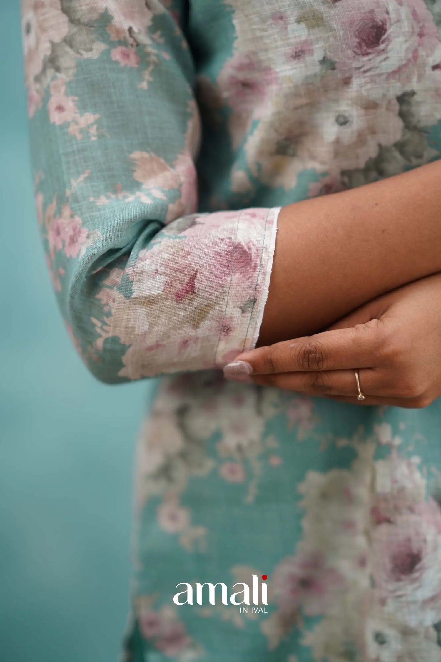 Light Teal Semi Linen Co-ord Set Co-ord sets