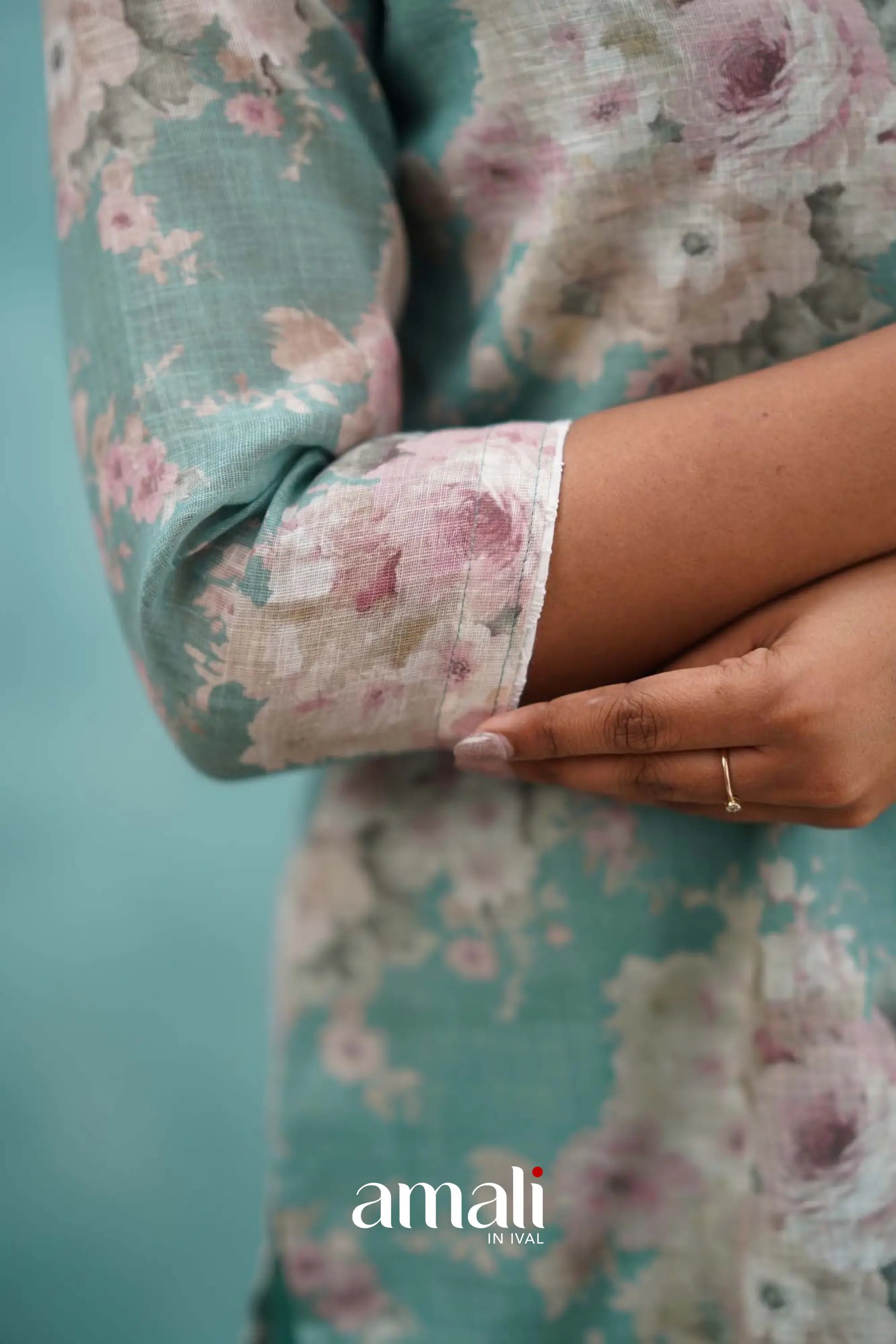 Light Teal Semi Linen Co-ord Set Co-ord sets