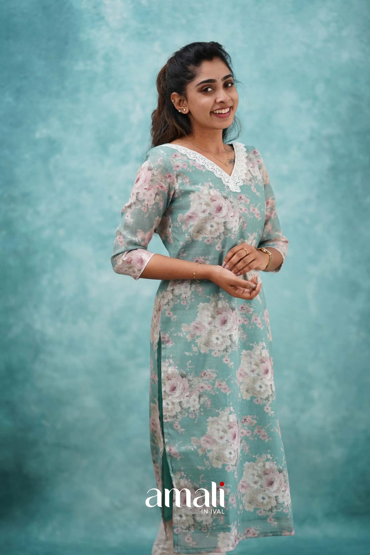 Light Teal Semi Linen Co-ord Set Co-ord sets