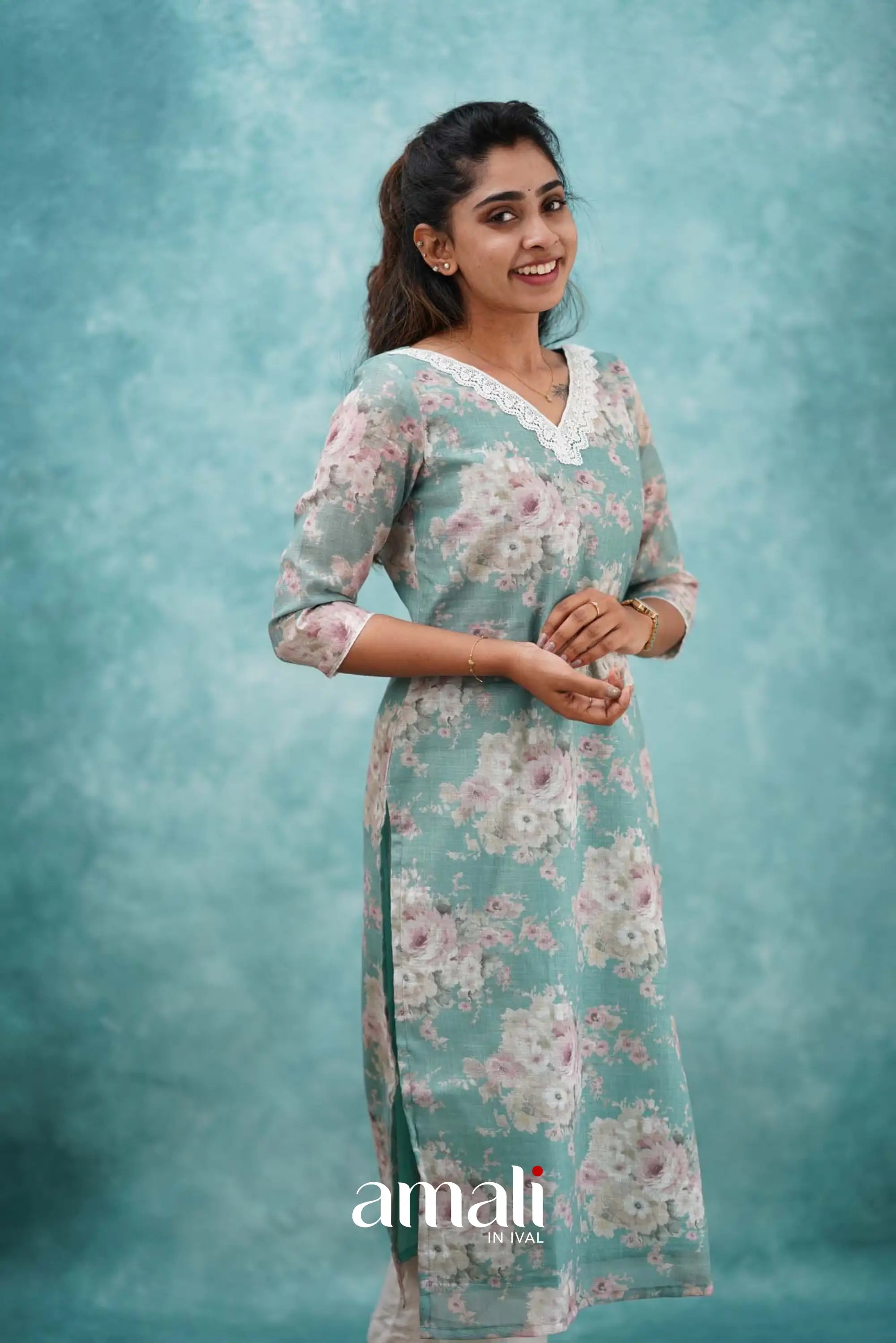 Light Teal Semi Linen Co-ord Set Co-ord sets